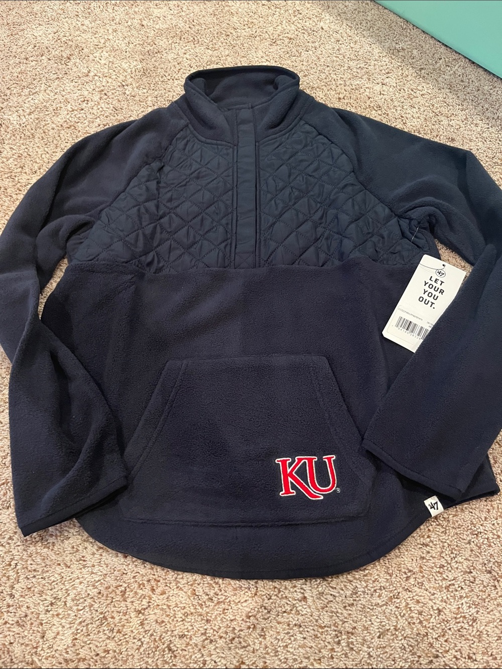47 Brand KU Navy Quilted-Panel Fleece Pullover